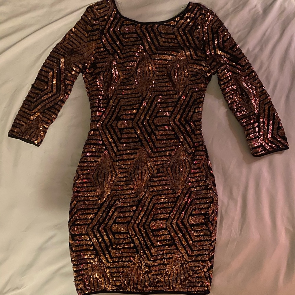 Black and gold sequined dress